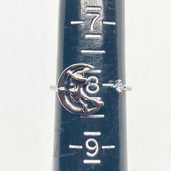 Adjustable Silver Tone Crescent Moon Witch Ring with CZ Stone - Picture 8 of 9